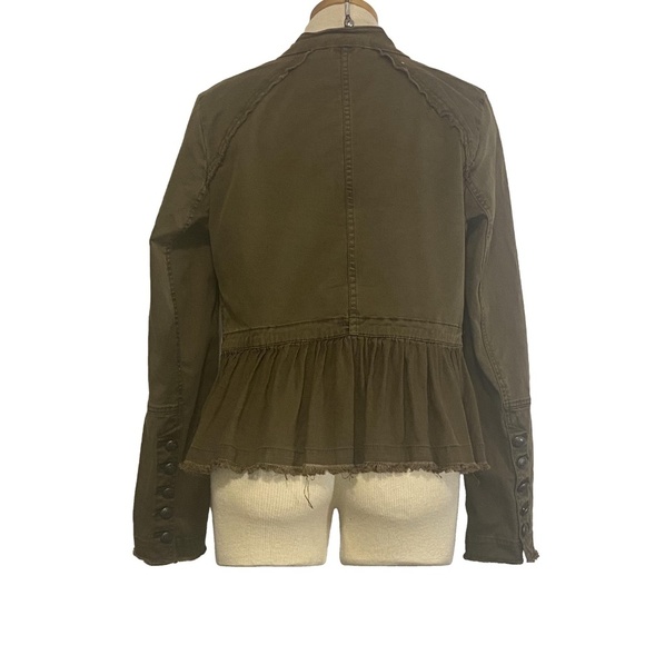 FREE PEOPLE Flared Peplum Hem Moss Green Military Jacket Steampunk Boho Grunge M - Picture 10 of 16